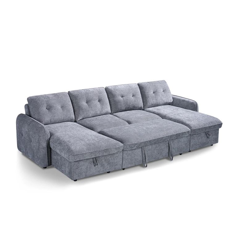 Moscow U Shape Corner Sofa Bed - Grey Fabric - Pull Out