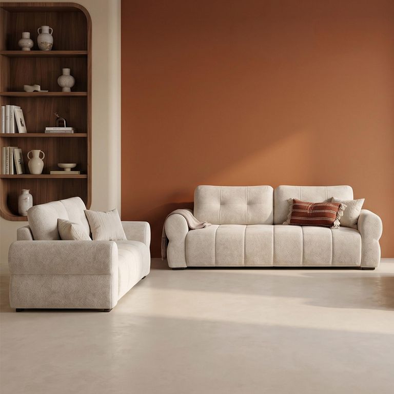 San Marino Sofa - Beige Fabric - 3+2 Seater