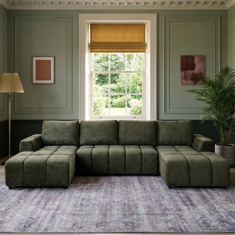 Shanghai Luxury U Shape Corner Sofa Bed - Green Fabric
