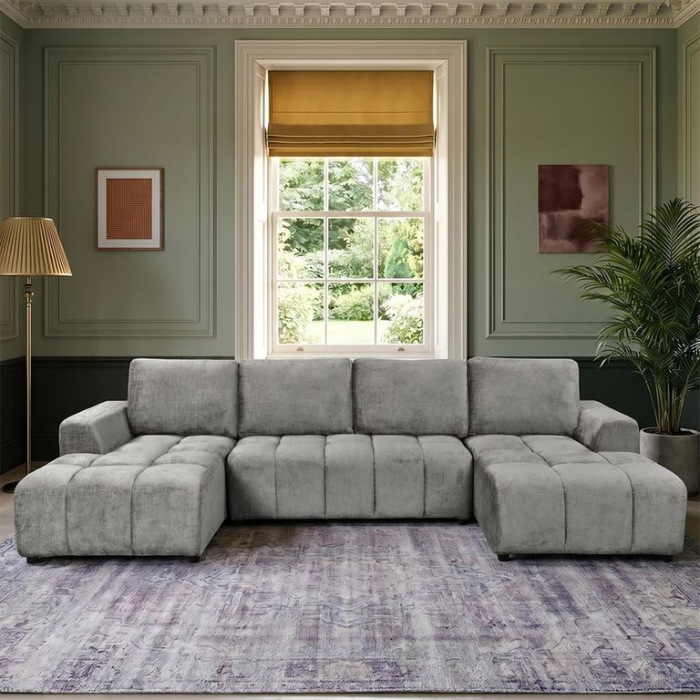 Shanghai Luxury U Shape Corner Sofa Bed - Grey Fabric