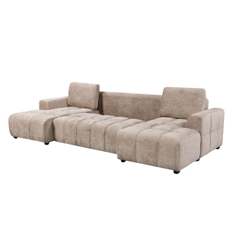 Shanghai Luxury U Shape Corner Sofa Bed - Beige Fabric