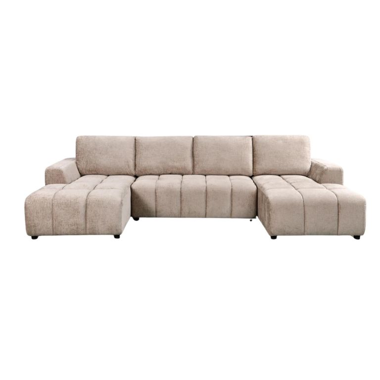 Shanghai Luxury U Shape Corner Sofa Bed - Beige Fabric