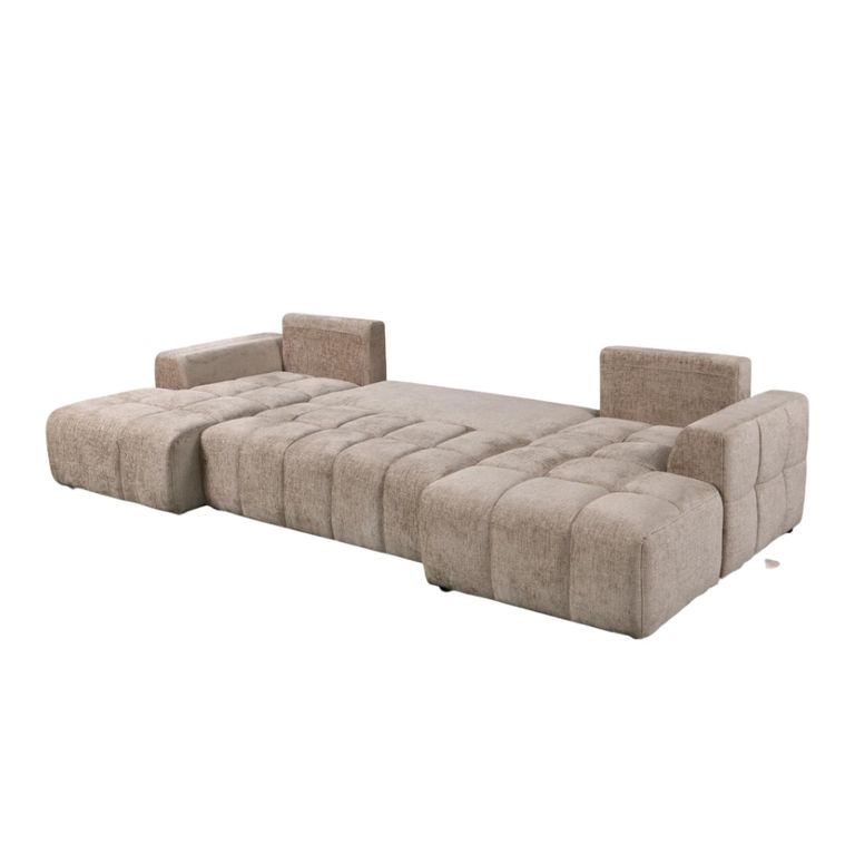 Shanghai Luxury U Shape Corner Sofa Bed - Beige Fabric