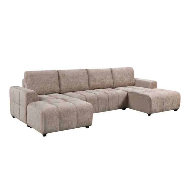 Shanghai Luxury U Shape Corner Sofa Bed - Beige Fabric