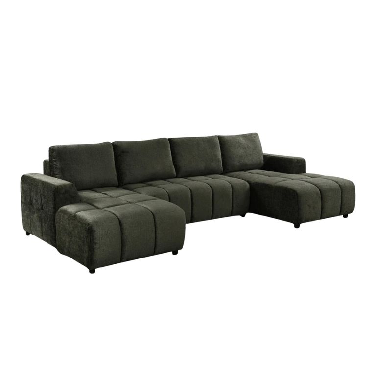 Shanghai Luxury U Shape Corner Sofa Bed - Green Fabric