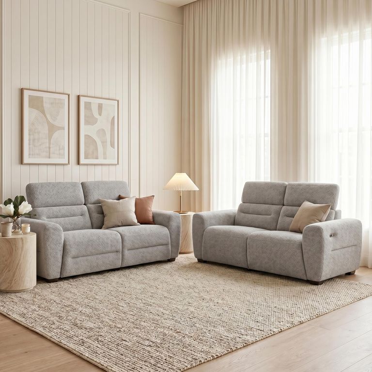 Tokyo Electric Recliner Sofa - Grey Fabric - 3+2 Seater