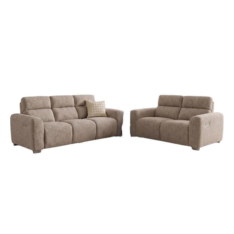 Toronto Electric Recliner Sofa - Beige Fabric - 3+2 Seater