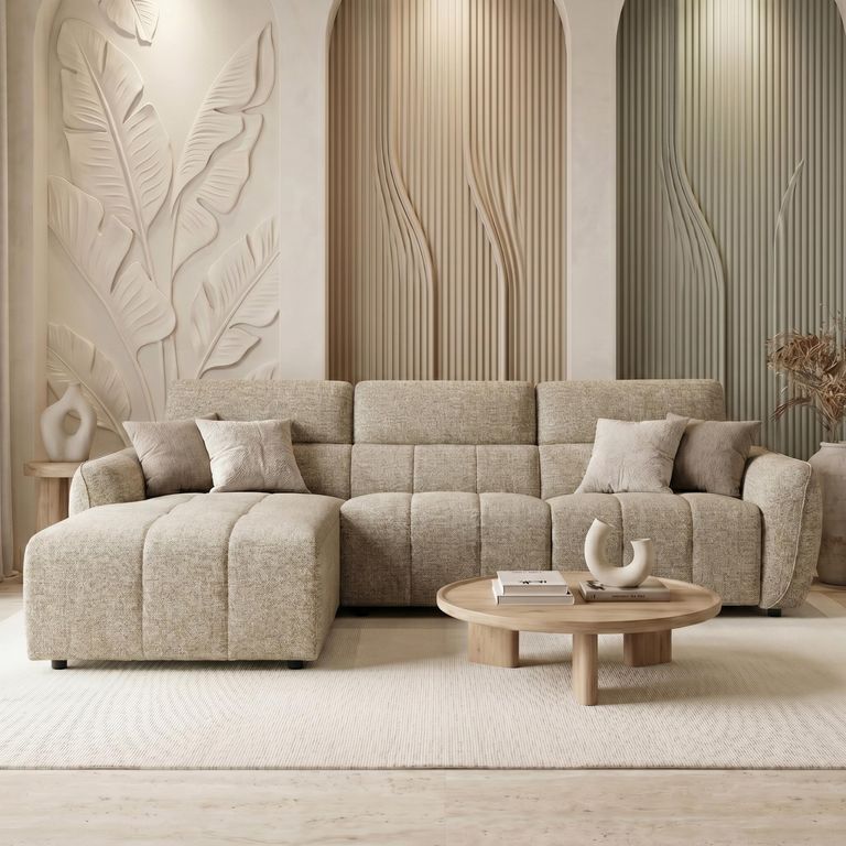 Turin Electric Recliner Sofa - Mocha Fabric - LHF