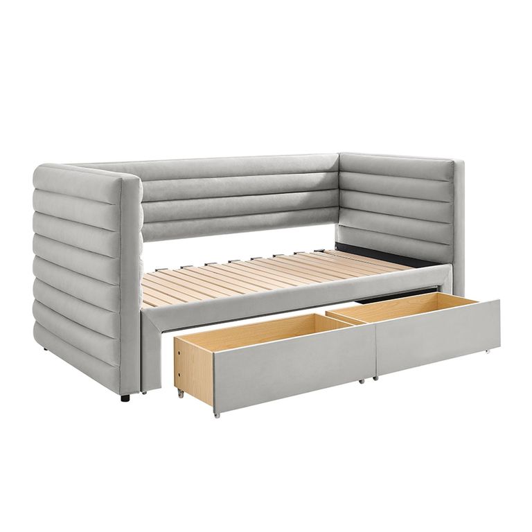 Byrne Daybed - 2 Drawer - Grey Velvet - Fabric