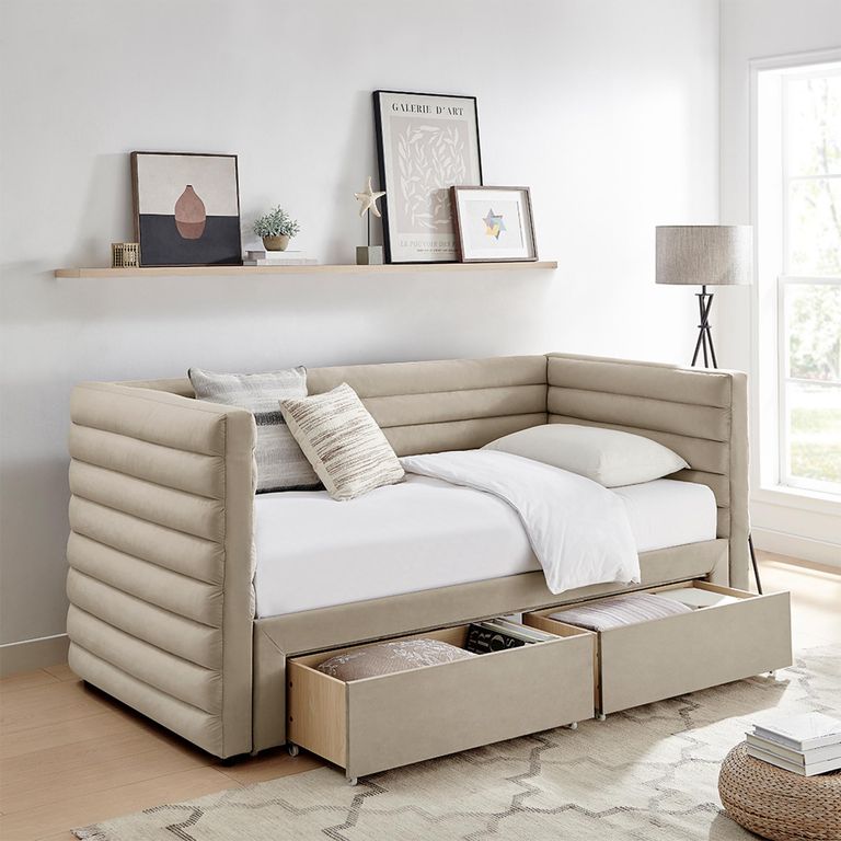 Byrne Daybed - 2 Drawer - Taupe Velvet - Fabric