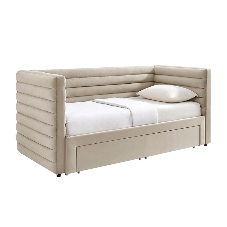 Byrne Daybed - 2 Drawer - Taupe Velvet - Fabric
