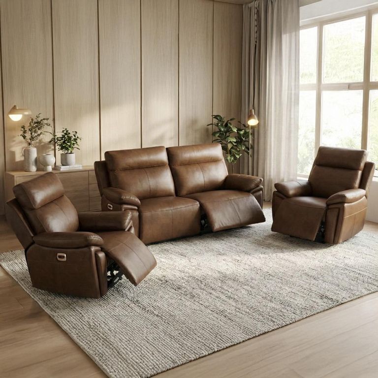 Ashby Electric Recliner Sofa Suite - 2.5+1+1 Seater - Tan - Leather