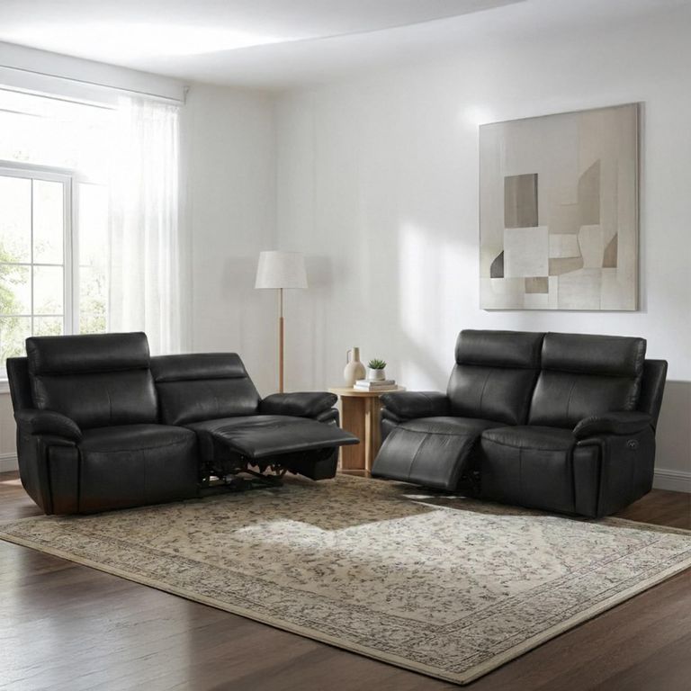 Ashby Electric Recliner Sofa Suite - 2.5+2 Seater - Black - Leather