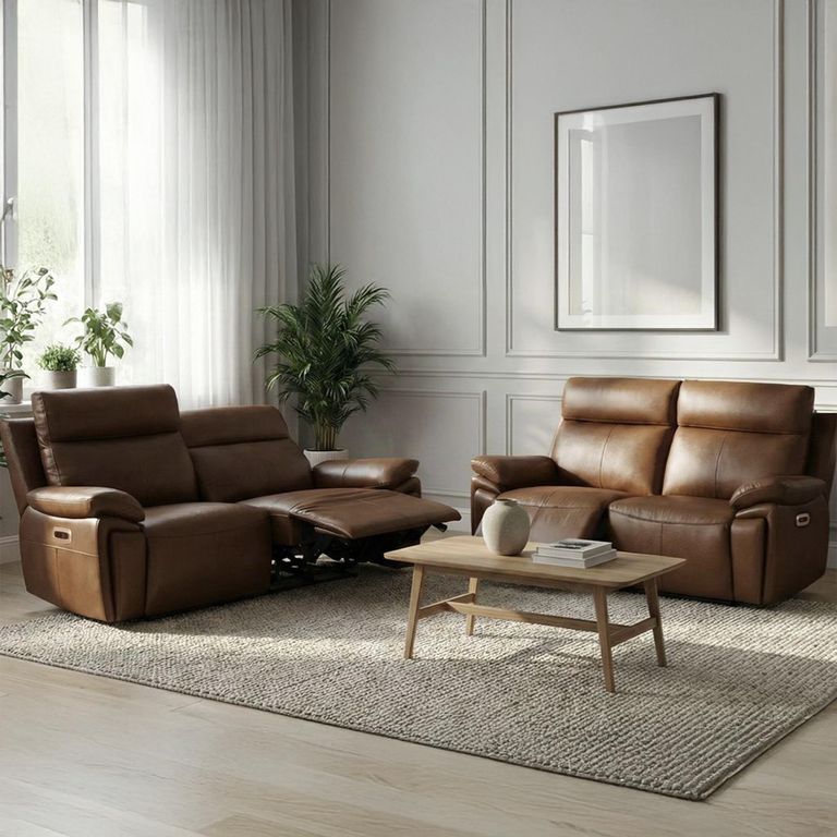 Ashby Electric Recliner Sofa Suite - 2.5+2 Seater - Tan - Leather