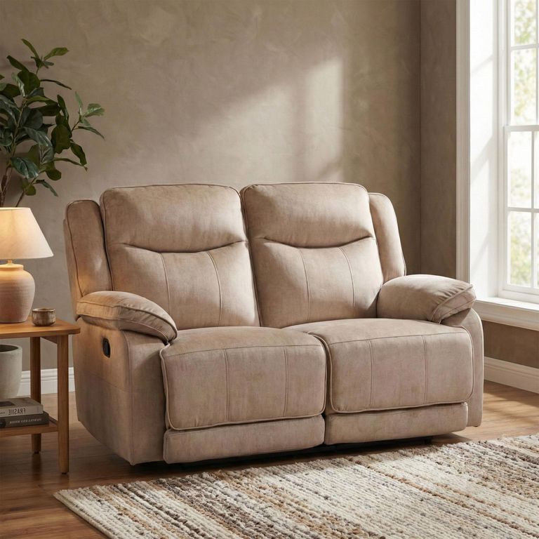 Clayton Recliner Sofa - 2 Seater - Light Brown - Fabric