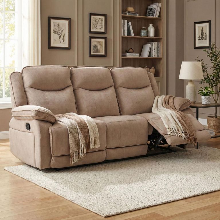 Clayton Recliner Sofa - 3 Seater - Light Brown - Fabric