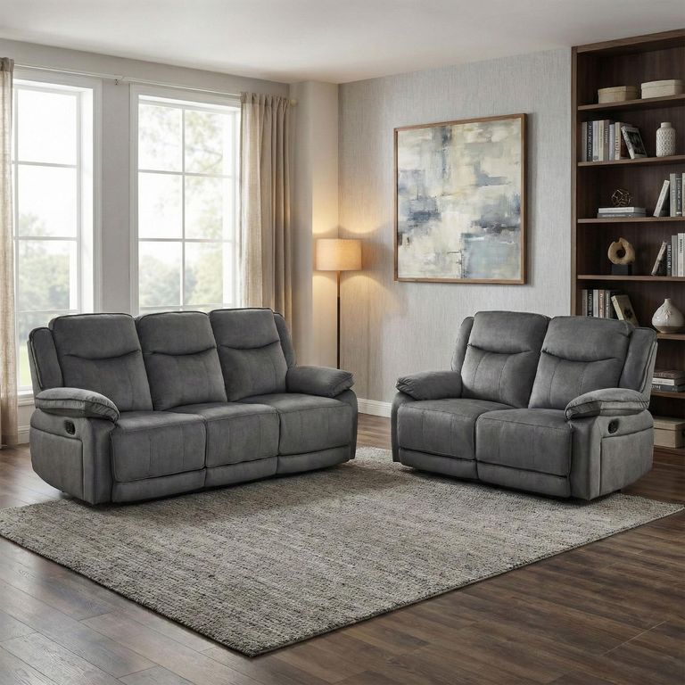 Clayton Recliner Sofa Suite - 3+2 Seater - Grey - Fabric