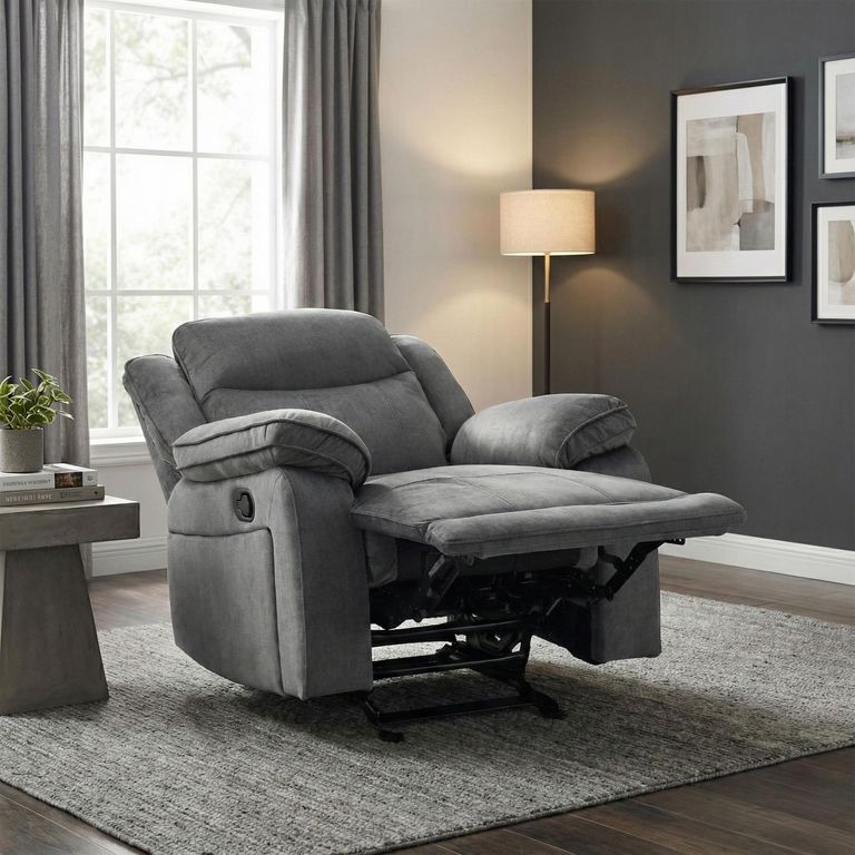 Clayton Glider Recliner Armchair - Grey - Fabric