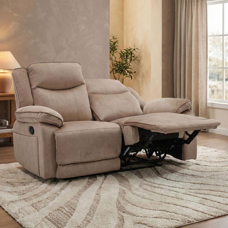 Clayton Recliner Sofa - 2 Seater - Light Brown - Fabric