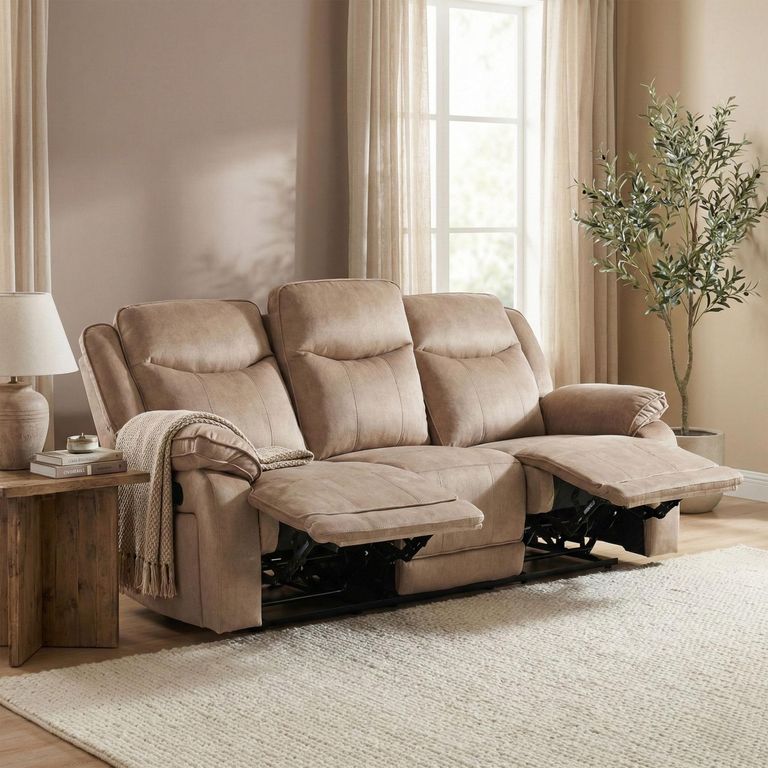 Clayton Recliner Sofa - 3 Seater - Light Brown - Fabric