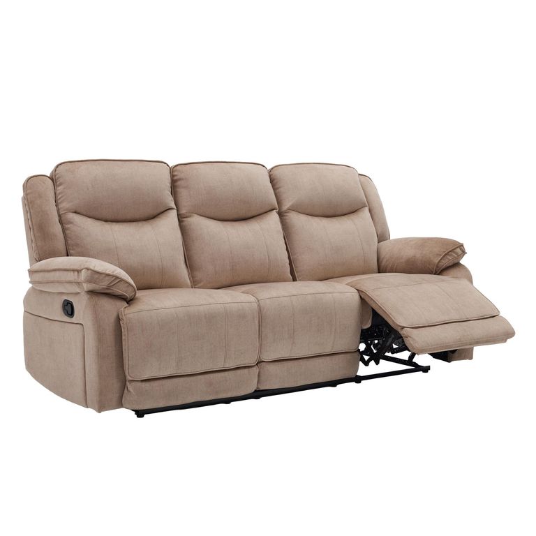 Clayton Recliner Sofa - 3 Seater - Light Brown - Fabric