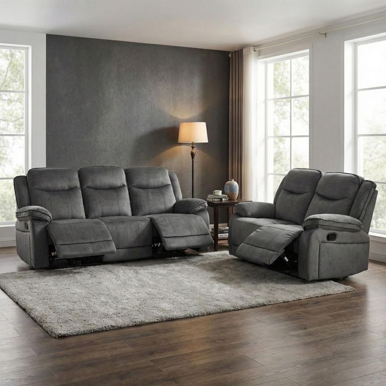 Clayton Recliner Sofa Suite - 3+2 Seater - Grey - Fabric