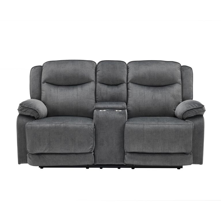 Clayton Recliner Sofa - with Console - 2 Seater - Grey - Fabric