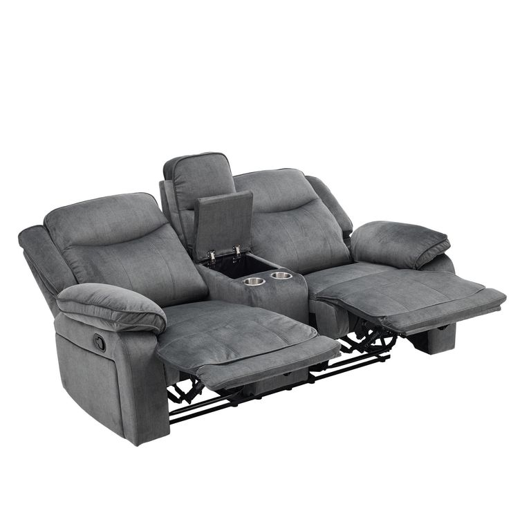 Clayton Recliner Sofa - with Console - 2 Seater - Grey - Fabric