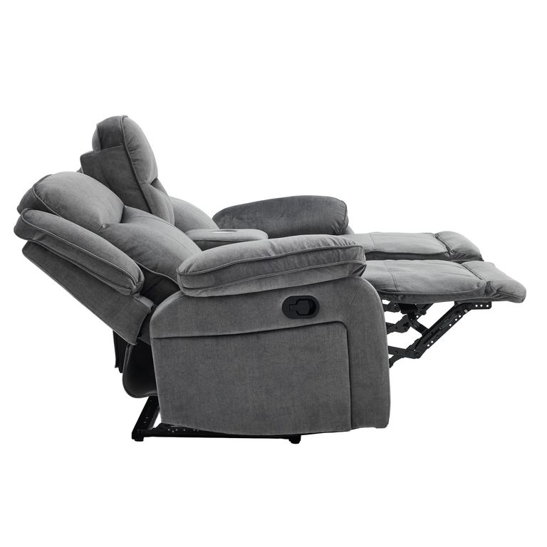Clayton Recliner Sofa - with Console - 2 Seater - Grey - Fabric