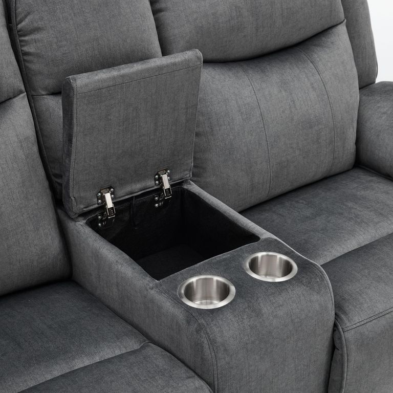Clayton Recliner Sofa - with Console - 2 Seater - Grey - Fabric