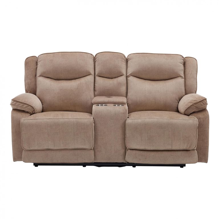 Clayton Recliner Sofa - with Console - 2 Seater - Light Brown - Fabric