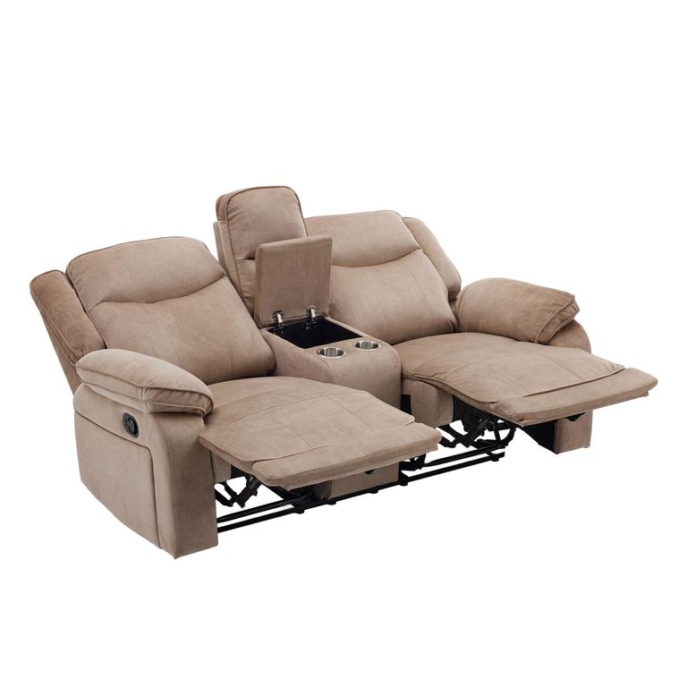 Clayton Recliner Sofa - with Console - 2 Seater - Light Brown - Fabric