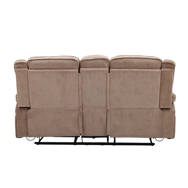 Clayton Recliner Sofa - with Console - 2 Seater - Light Brown - Fabric