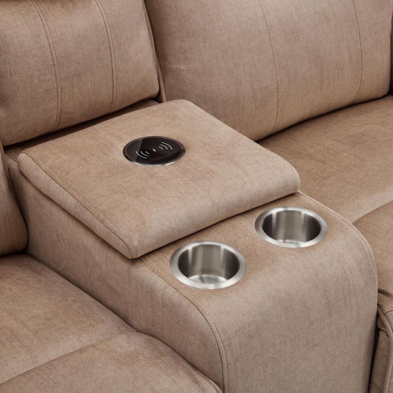Clayton Recliner Sofa - with Console - 2 Seater - Light Brown - Fabric