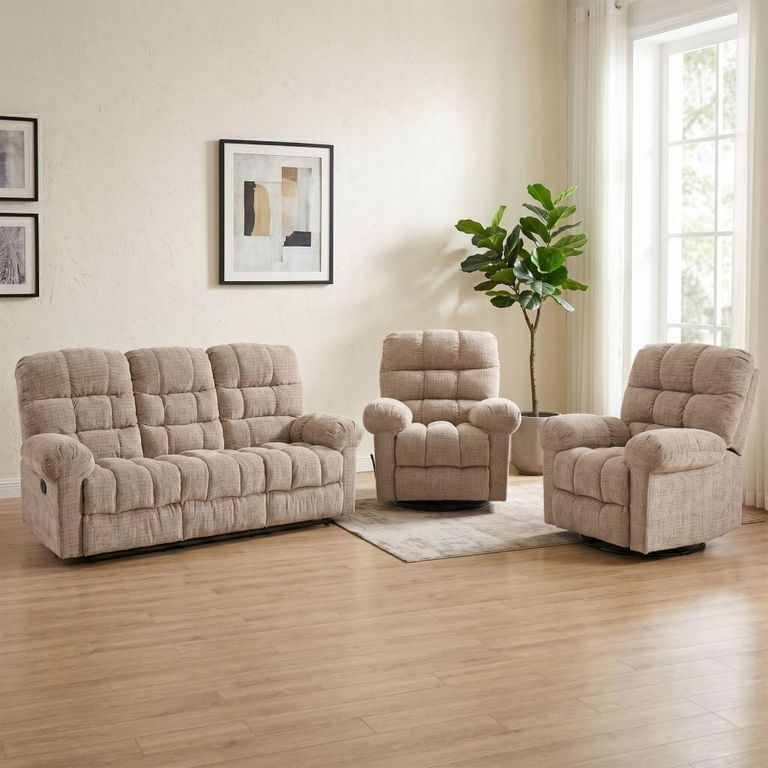 Cloud Manual Recliner Sofa Suite - 3+1+1 Seater - Beige - Fabric