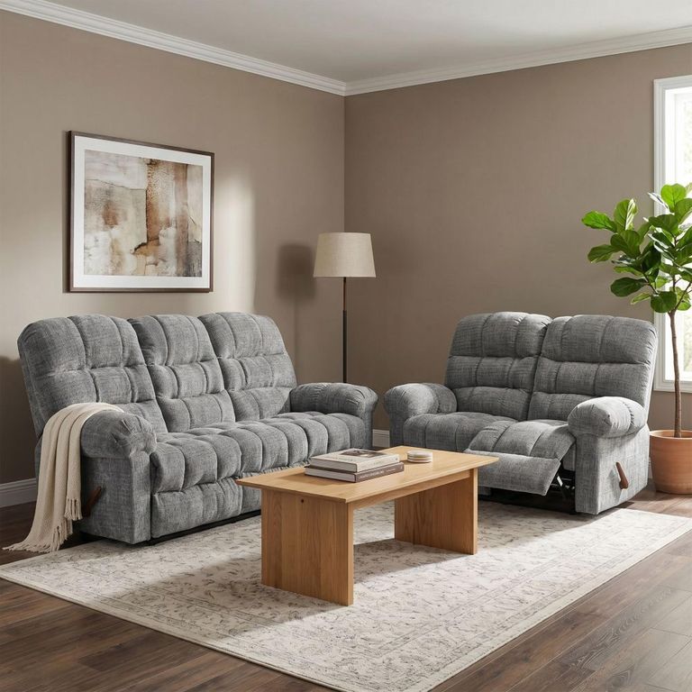 Cloud Manual Recliner Sofa Suite - 3+2 Seater - Grey - Fabric
