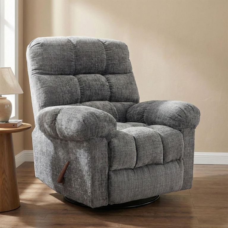 Cloud Swivel Manual Recliner Armchair - Grey - Fabric