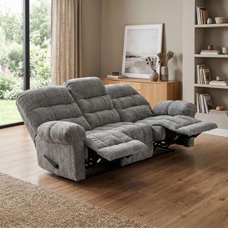 Cloud Manual Recliner Sofa - 3 Seater - Grey - Fabric