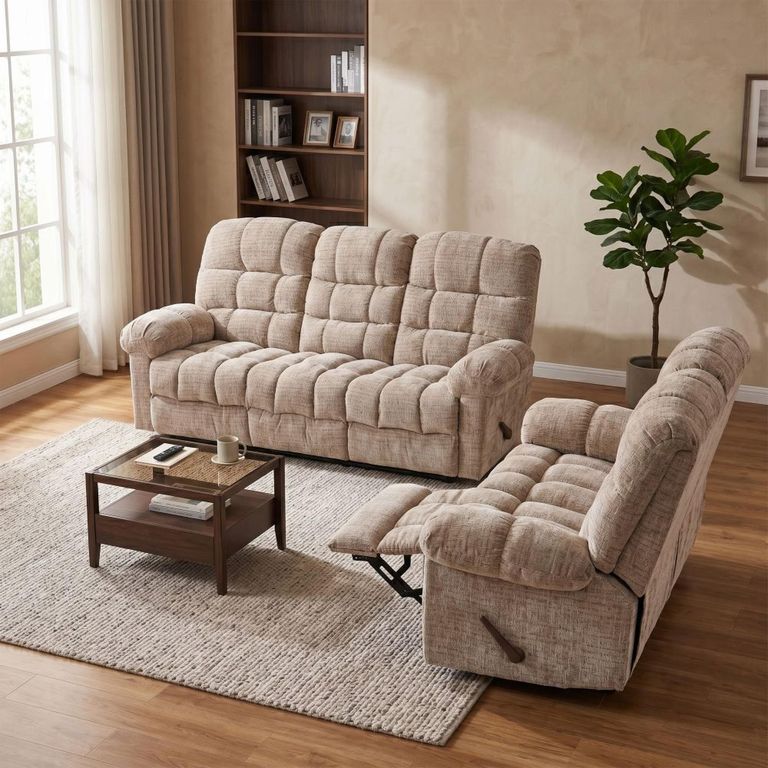 Cloud Manual Recliner Sofa Suite - 3+2 Seater - Beige - Fabric