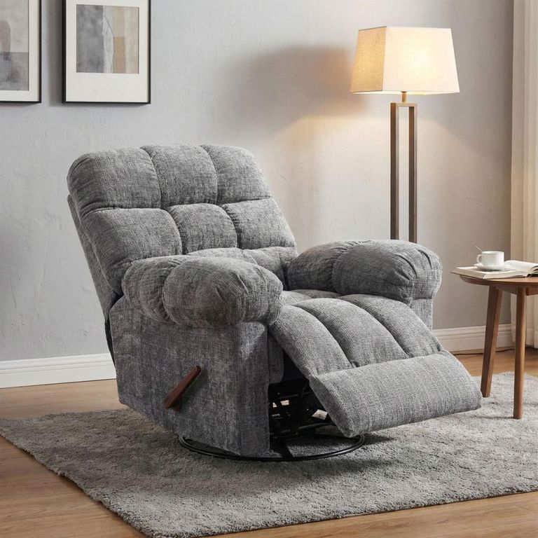 Cloud Swivel Manual Recliner Armchair - Grey - Fabric