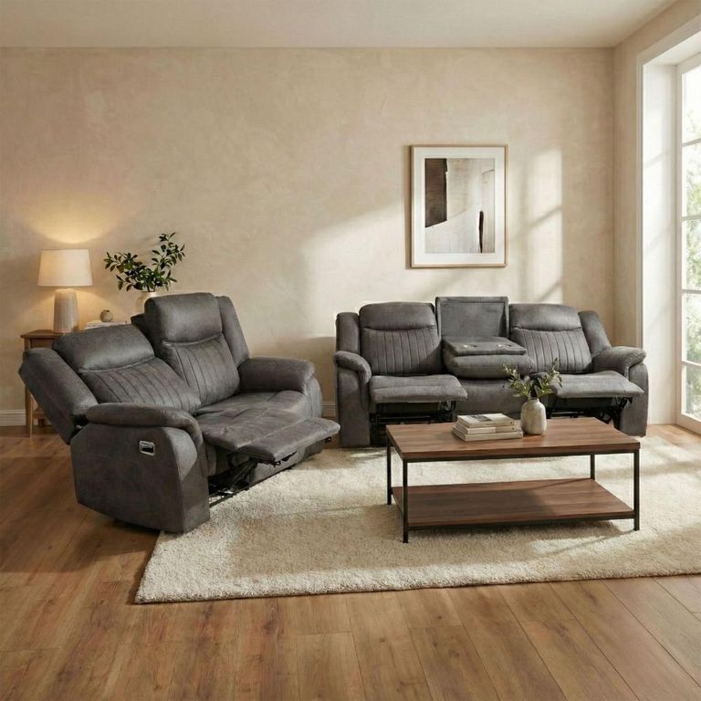 Darlington Recliner Sofa Suite - 3+2 Seater - Slate Grey - Fabric