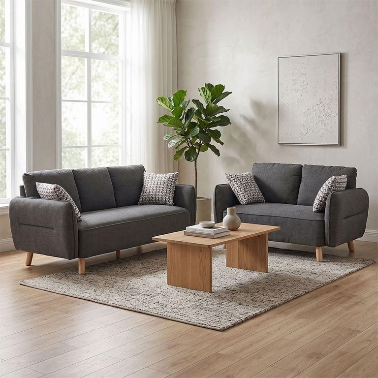 Georgia Sofa Suite - 3+2 Seater - Dark Grey - Fabric