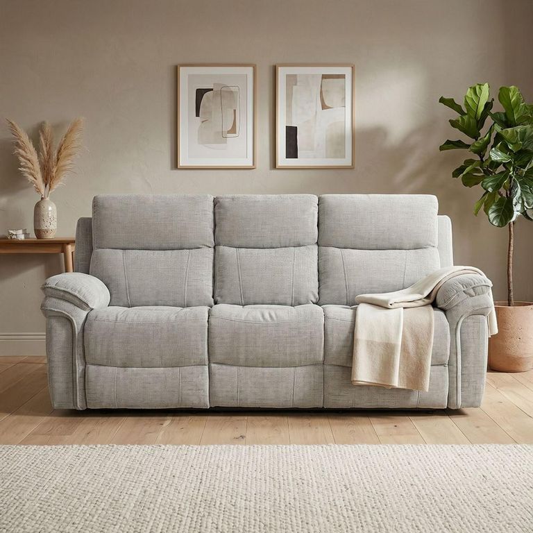Harrow Electric Recliner Sofa - 3 Seater - Light Grey - Fabric
