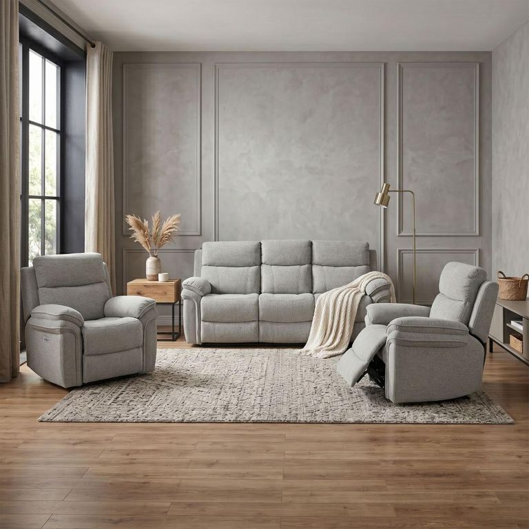 Harrow Electric Recliner Sofa Suite - 3+1+1 Seater - Light Grey - Fabric