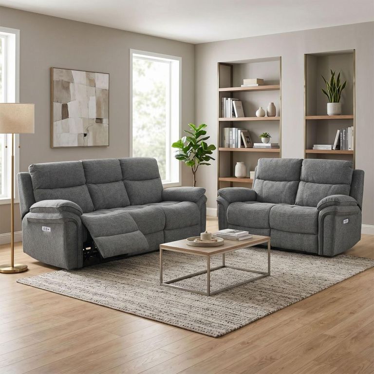 Harrow Electric Recliner Sofa Suite - 3+2 Seater - Dark Grey - Fabric