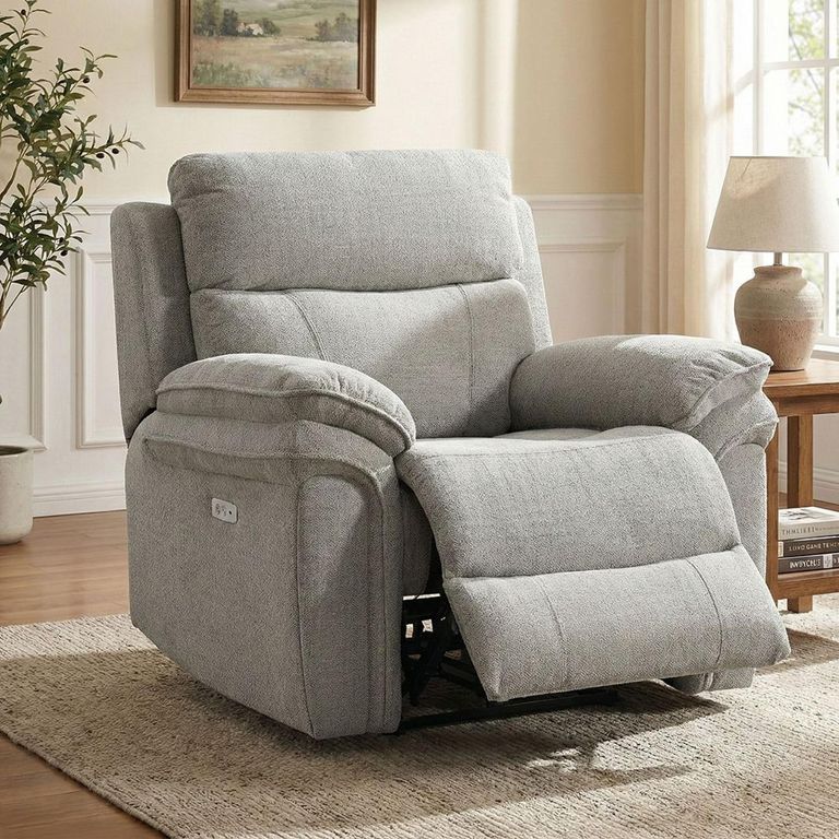 Harrow Electric Recliner Armchair - Light Grey - Fabric