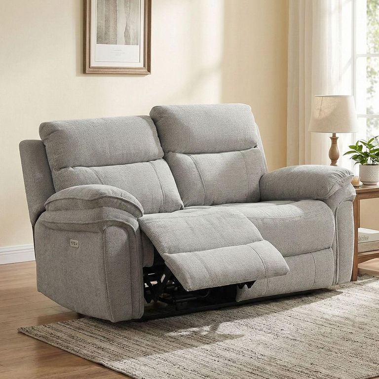 Harrow Electric Recliner Sofa - 2 Seater - Light Grey - Fabric