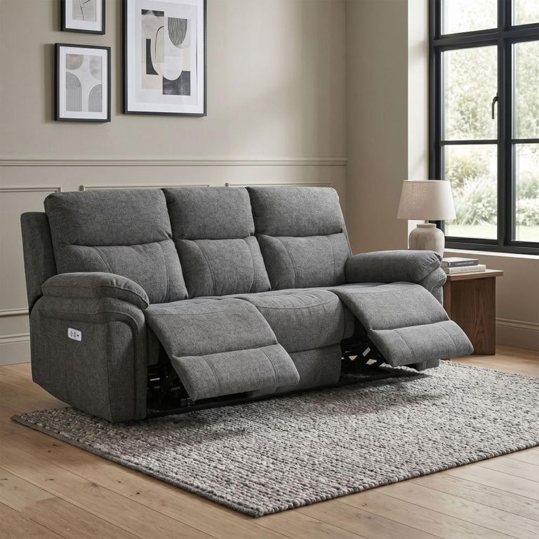 Harrow Electric Recliner Sofa - 3 Seater - Dark Grey - Fabric