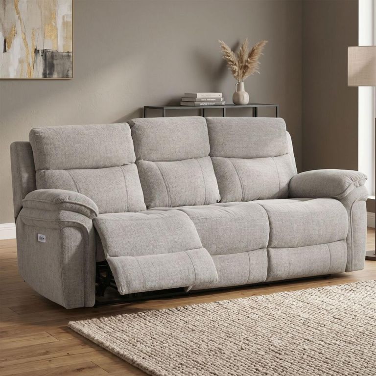 Harrow Electric Recliner Sofa - 3 Seater - Light Grey - Fabric