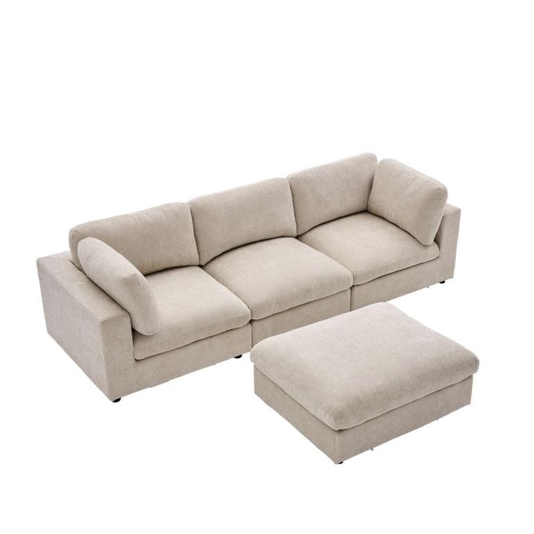 Haven Modular Sofa Suite - 3 Seater - with Footstool - Biscuit - Fabric